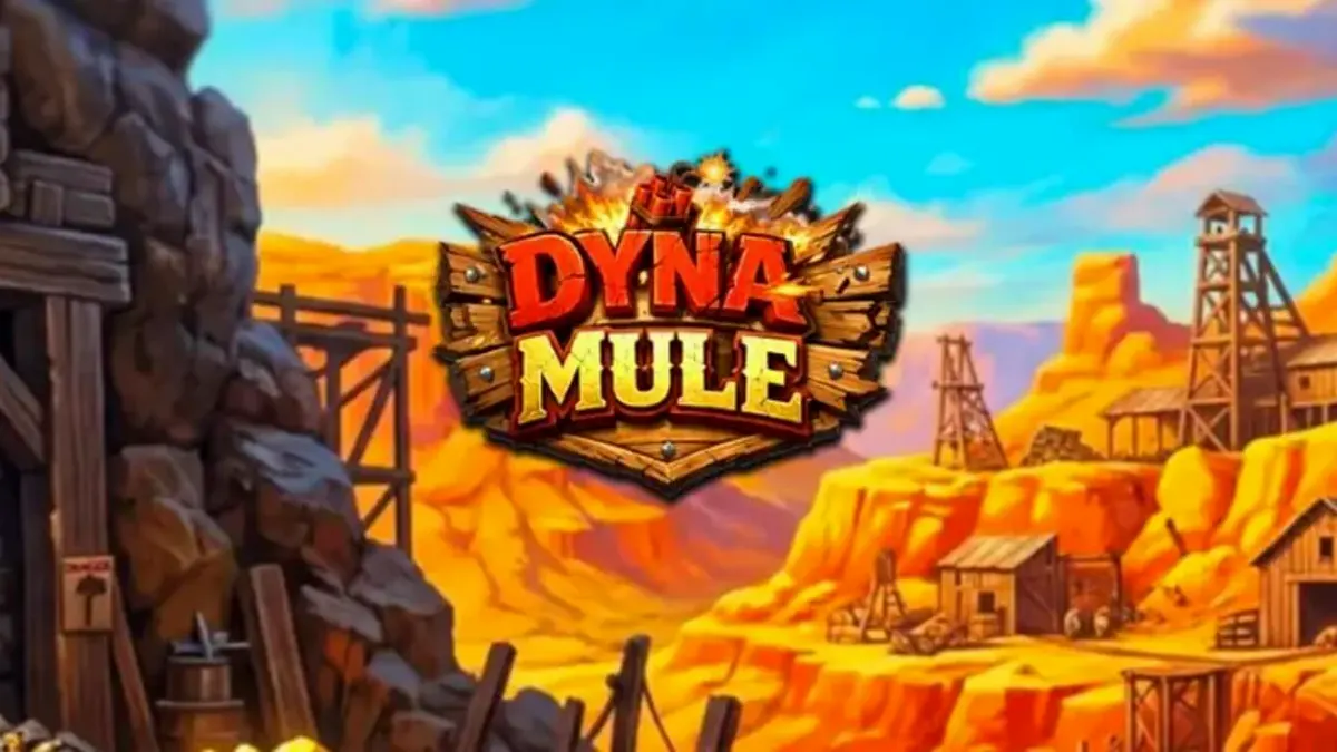 Tampilan visual mesin slot Dyna Mule dengan tema tambang yang eksplosif
